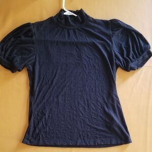 Philosophy Navy Ribbed Puff Sleeve Short Sleeve Top